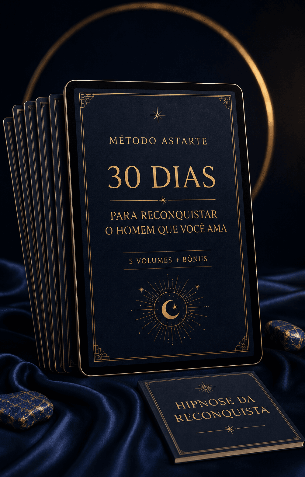 Mockup do Método Astarte — o protocolo de 30 dias e o bônus Hipnose da Reconquista