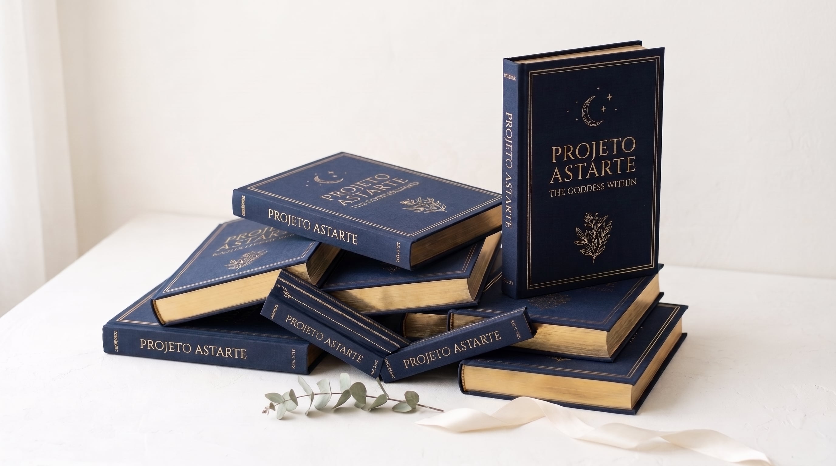 Coleção Projeto Astarte — livros com capas em azul marinho e detalhes em dourado